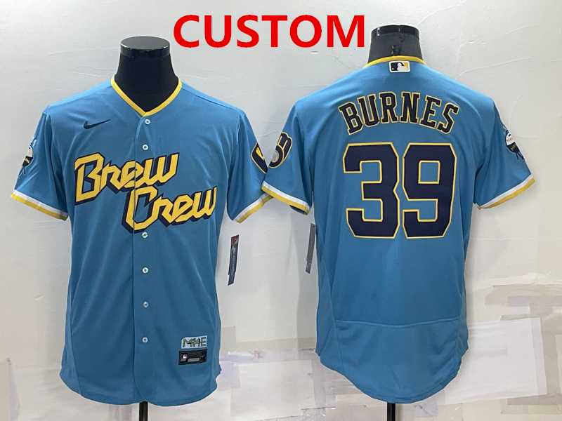 Men's Milwaukee Brewers Custom Blue 2022 City Connect Flex Base Stitched Jersey,We sell and wholesale Men's Milwaukee Brewers Custom Blue 2022 City Connect Flex Base Stitched Jersey on line form chian!